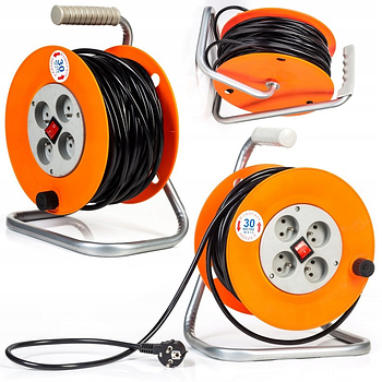 Металевий котушковий електричний подовжувач 30 м Powermat PM0190 подовжувач на котушці