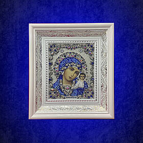 Вишита ікона "Богородиця Казанська" у сріблі з перлами та камінням