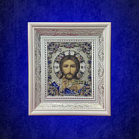 Вишита ікона "Господь Вседержитель" у сріблі з перлами та камінням