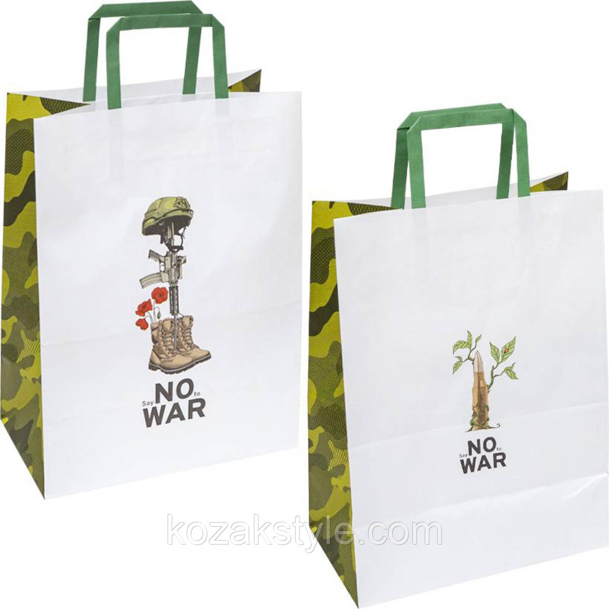 Пакет подарунковий крафт 25х15х34 см Say no to war