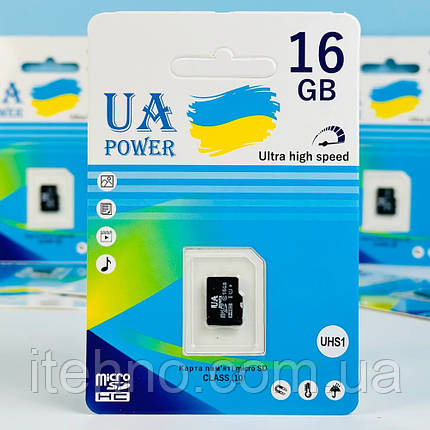 Карта пам'яті UA Power 16GB Ultra high speed U-1 Class 10 з адаптером SD, фото 1