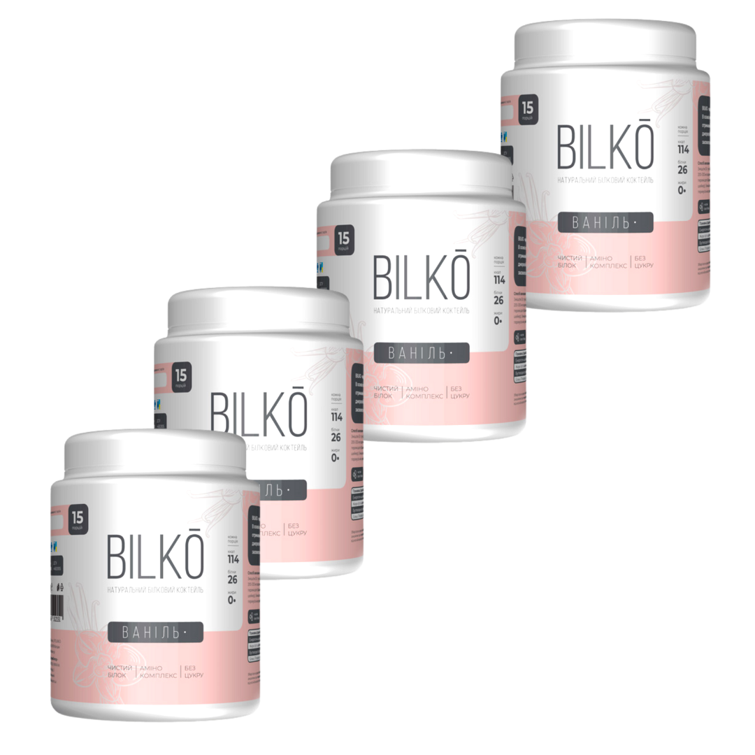 Комплект Натуральний білковий коктейль Bilko смак ваніль 1,8 кг, 60 порцій для ваших фітнес-цілей, фото 1