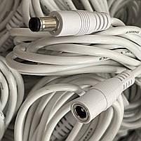 Універсальний кабель подовжувач живлення 12 V білий white 10 метрів 12 В 5.5×2.1mm, фото 5