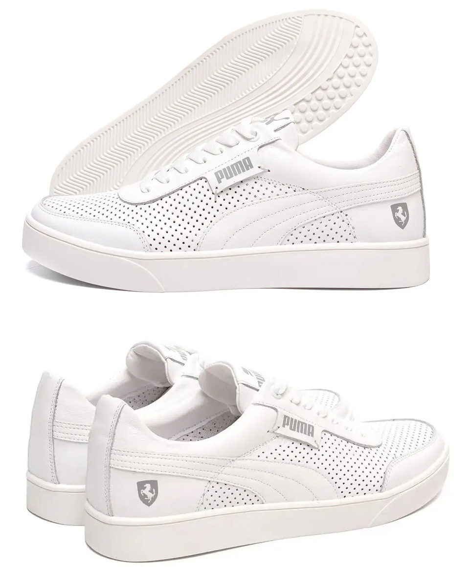 Чоловічі літні шкіряні кеди   FERRARI перфорація, білі кросівки повсякденні. Чоловіче взуття, фото 1