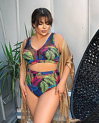 Роздільний купальник з сіточкою великих розмірів Тропіки 3XL