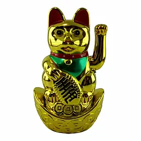 Кішка Манекі-неко махає лапою на чаші багатства (21х 12,7х 9 см)