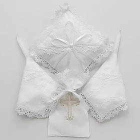 Набір аксесуарів для Хрещення подушечка для хрестика, дві серветки та мішечок для першого локона Lari білий