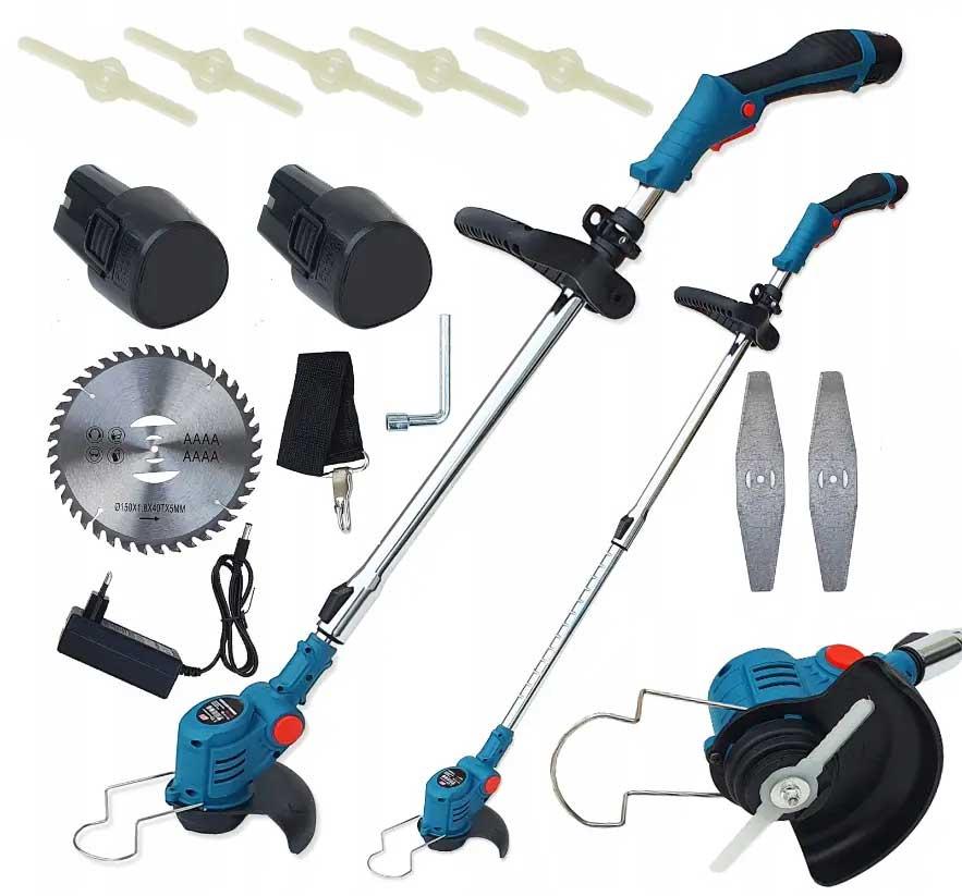 Триммер аккумуляторный садовый с двумя АКБ 24В 2А. 8 Насадок. Газонокосилка