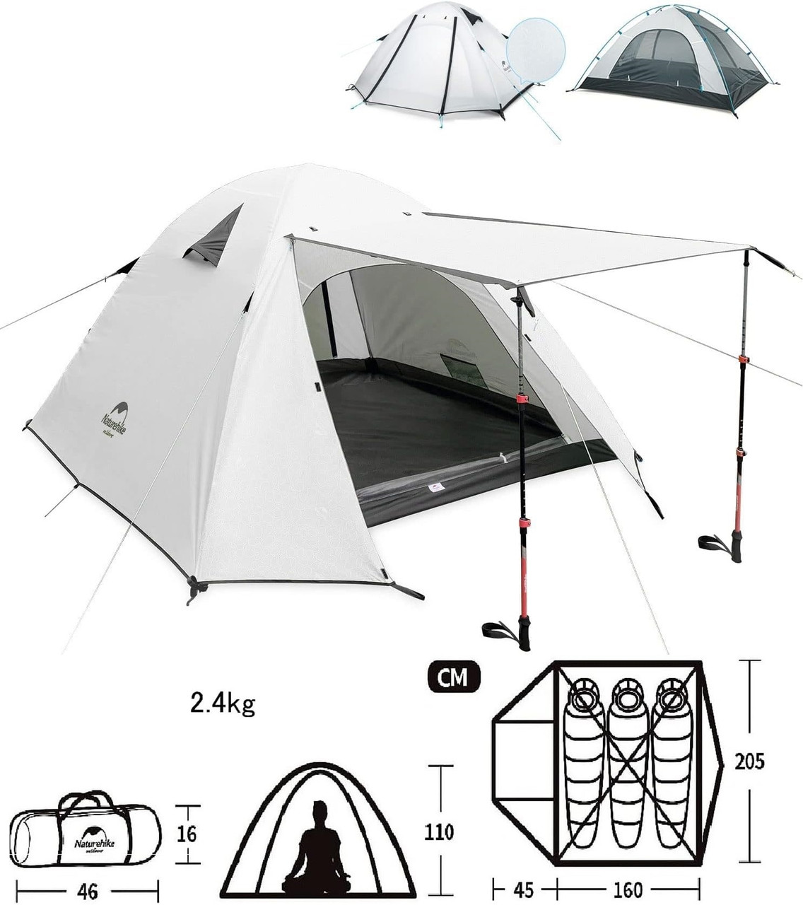 Тримісний намет Naturehike P-Series NH18Z033-P (White)