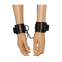 Наручники БДСМ Lovetoy Bondage Fetish Pleasure Handcuffs екошкіра з металевим ланцюжком чорні, фото 3