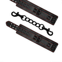 Наручники БДСМ Lovetoy Bondage Fetish Pleasure Handcuffs екошкіра з металевим ланцюжком чорні, фото 5