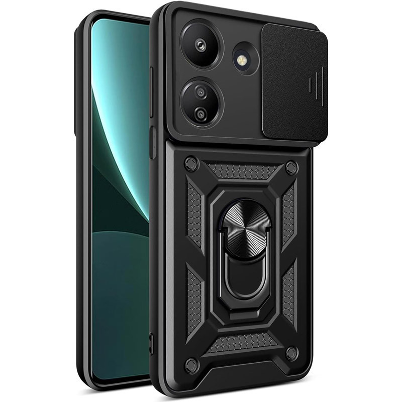 Протиударний чохол Camshield Serge Ring для Xiaomi Redmi 13C | Броньований з кільцем-підставкою Чорний, фото 1