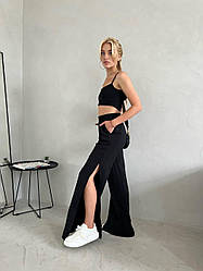 Жіночі літні легкі штани палаццо з розрізами висока посадка базові повсякденні прямі штани жниварка