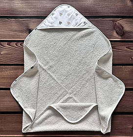 Дитячий махровий рушник з капюшоном для купання новонароджених 80*80 см BST Бежевий з білим