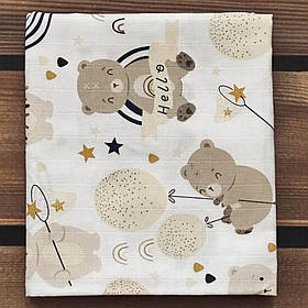 Дитяча двошарова муслінова пелюшка для новонароджених 90 х 80 см BST Бежевий з молочним