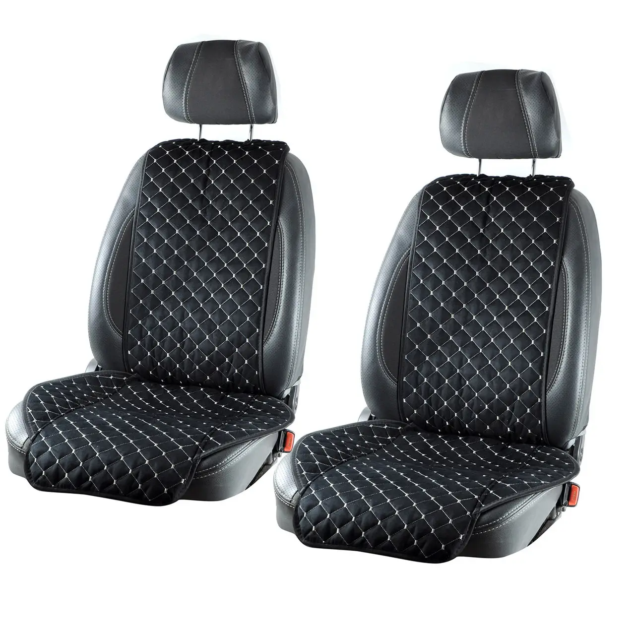 Накидки на сидіння з Алькантари PREMIUM Чорні — сіра нитка — на передні сидіння ОРІГІНАЛ ПОЛЬША, фото 1