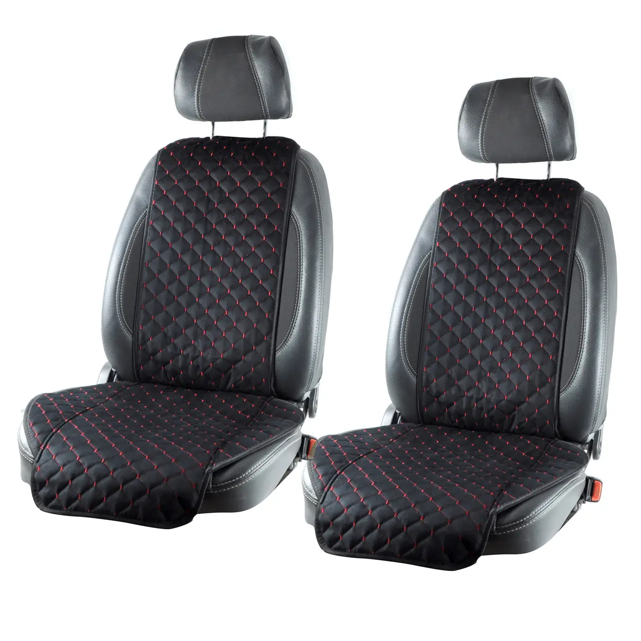 Накидки на сидіння з Алькантари Чорні — червона нитка — на передні сидіння, фото 1