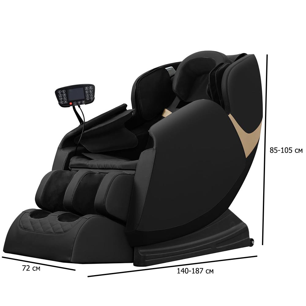 Масажне крісло з підігрівом Solaria чорне з екошкіри з сенсорним екраном для дому, фото 1