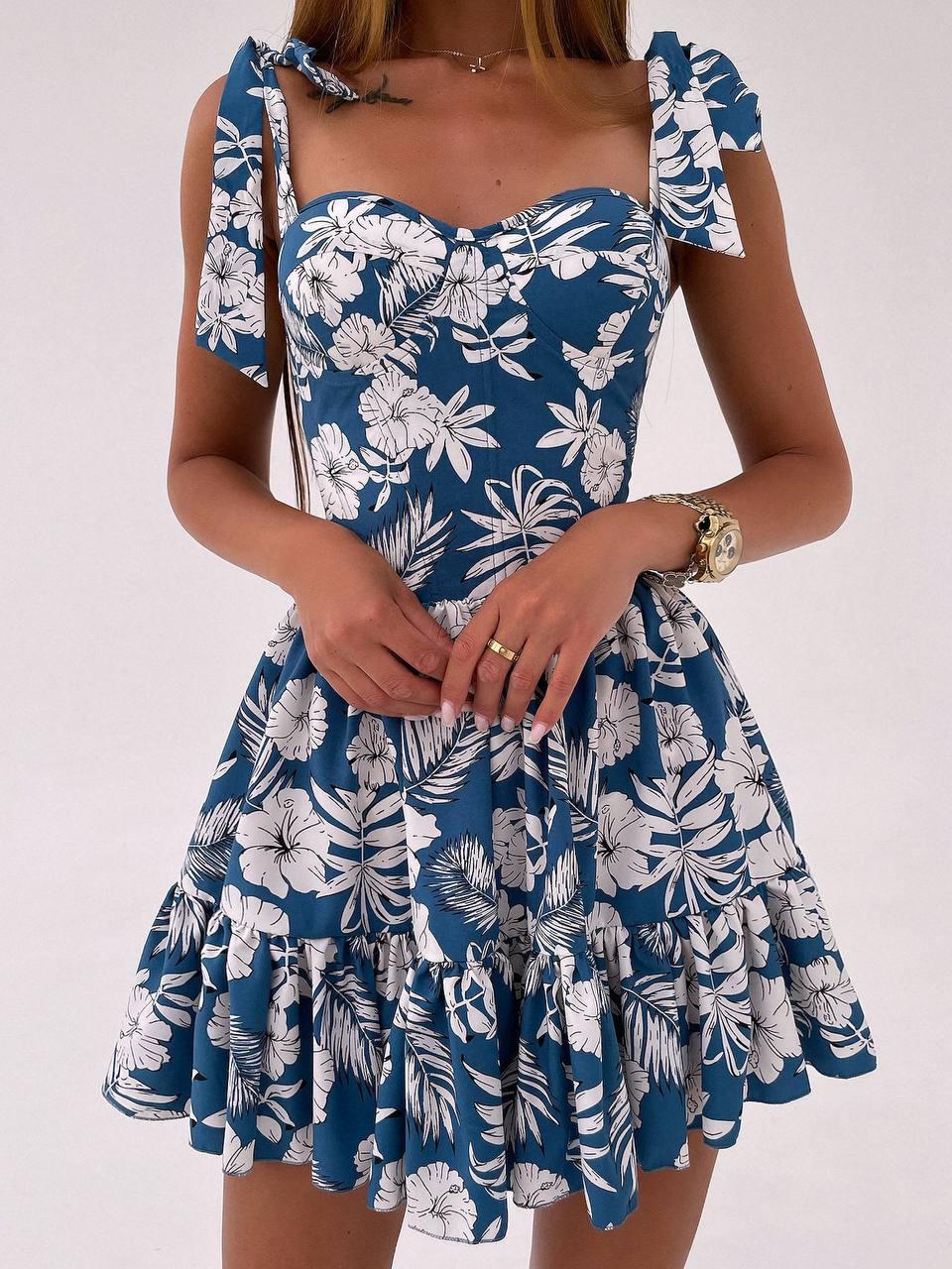 Міні сукня на бретелях зав'язках з чашками та спідницею з оборками (р. S, M) 66PL5755Е, фото 1