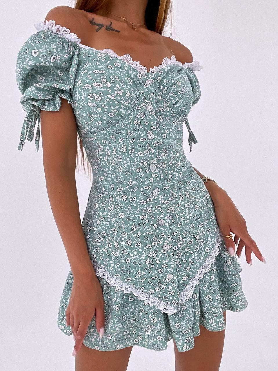 Квіткове плаття з відкритими плечима короткими рукавами на ґудзиках (р. 42, 44) 66PL5757E, фото 1