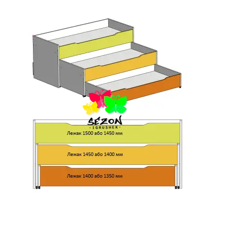 Ліжко дитяче 3-х ярусне Марія ST-185, фото 1