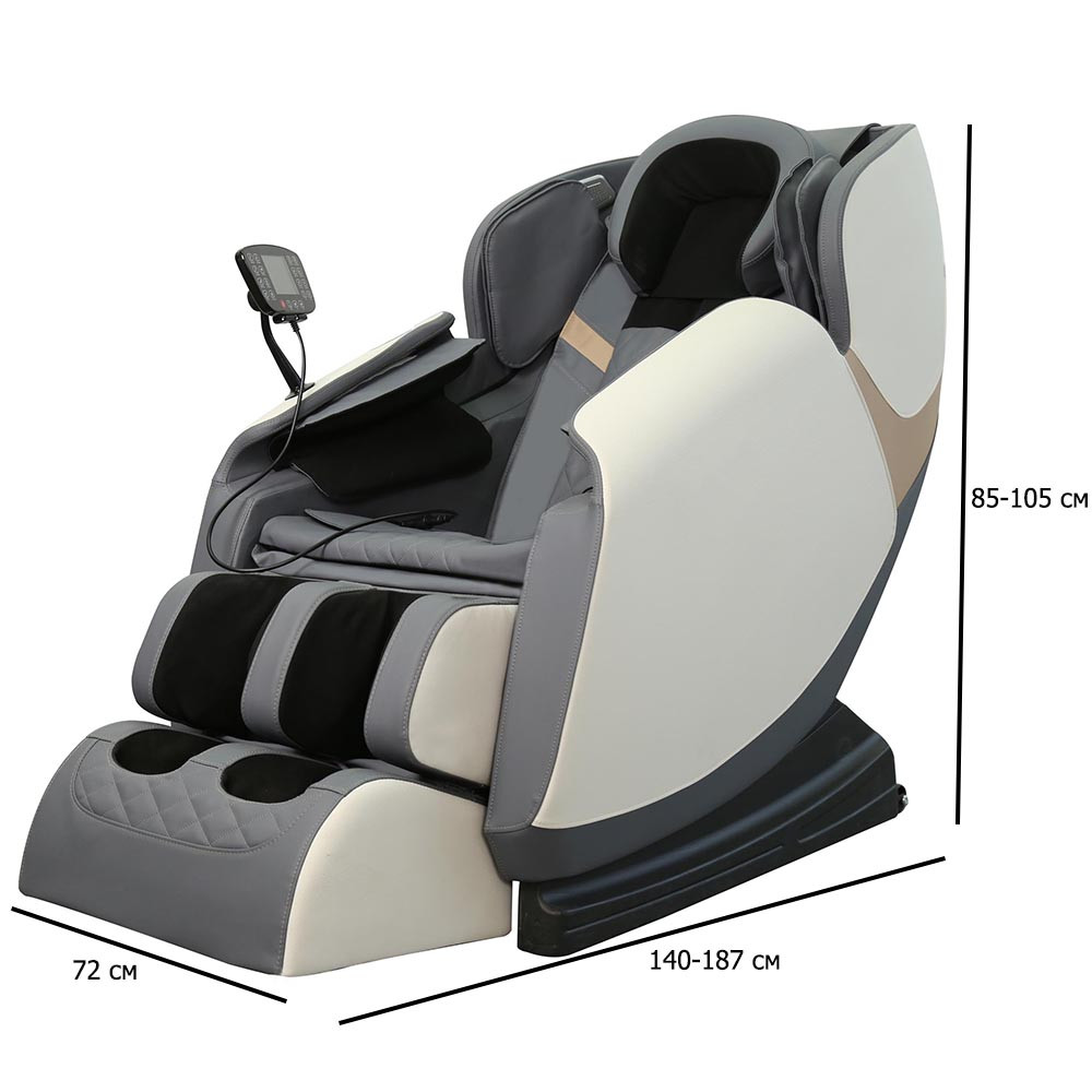 Масажне крісло з сенсорним екраном Solaria сіро-кремове з екошкіри з підігрівом для вітальні, фото 1