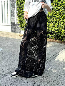 Довга чорна спідниця мереживна на резинці вільного фасону (р. 42-46) 3si1653