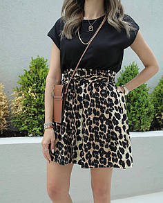Леопардова спідниця шорти коротка з куліскою на талії (р. 42-46) 6si654