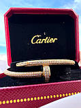 Браслет Cartier цвях позолота з цирконієм в брендовому пакуванні / Красива подарункова упаковка - коробочка з оксамитом та пакет, фото 7