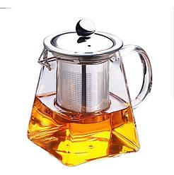 Чайник скляний Пірамід з кришкою та фільтром з нержавіючої сталі 350 мл Helios 6708