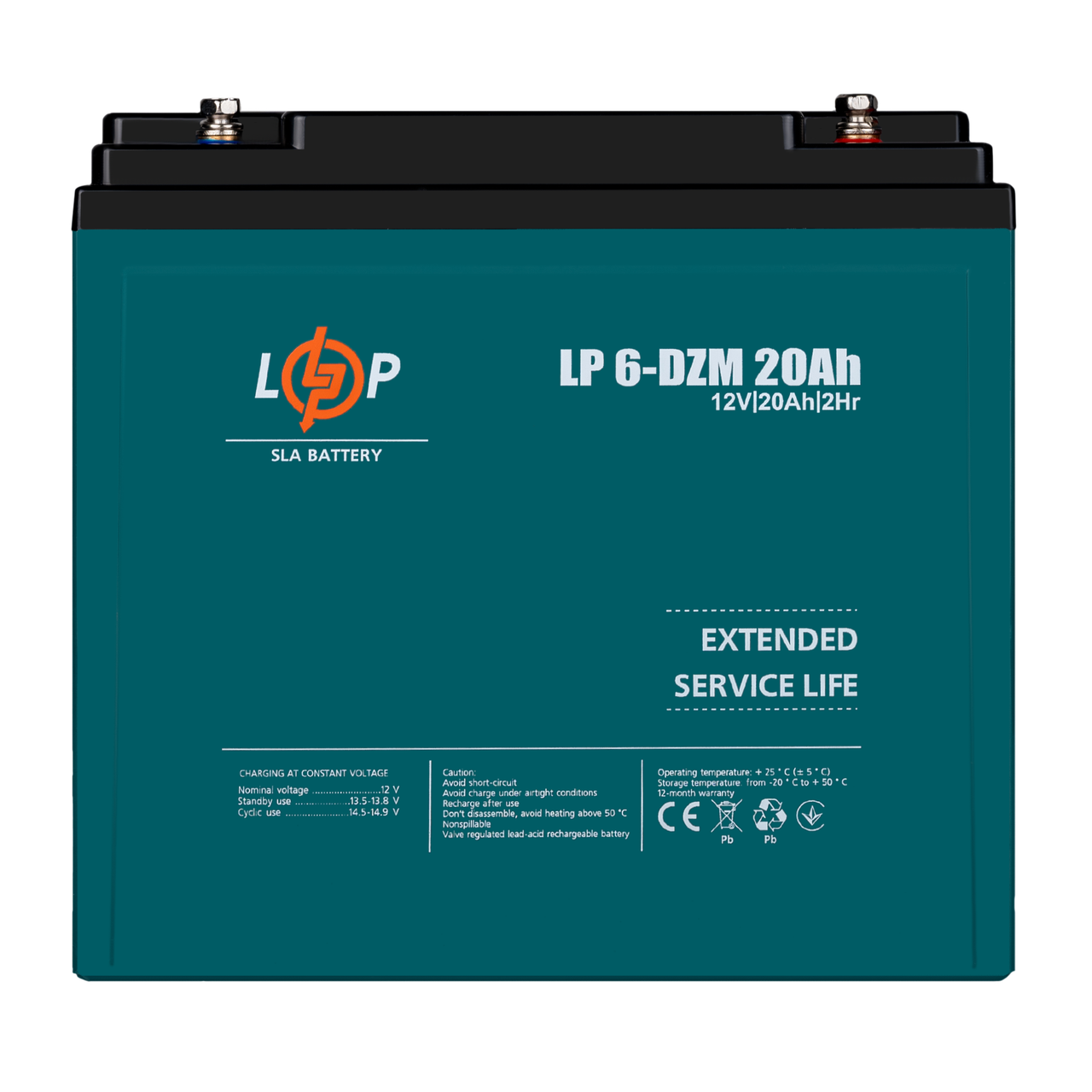 Тяговый аккумулятор AGM LogicPower 6-DZM-20 Ah 12V клема під болт М6