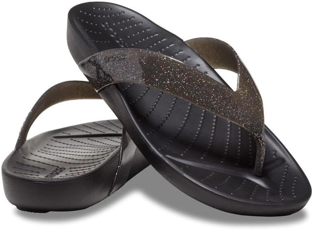 Crocs Splash Flip жіночі в'єтнамки крокс чорні з глітером.