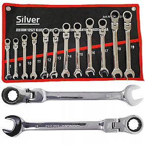 Ключі з тріскачкою на шарнірі 8-19 mm 12ел. Silver SK-012-03, фото 1