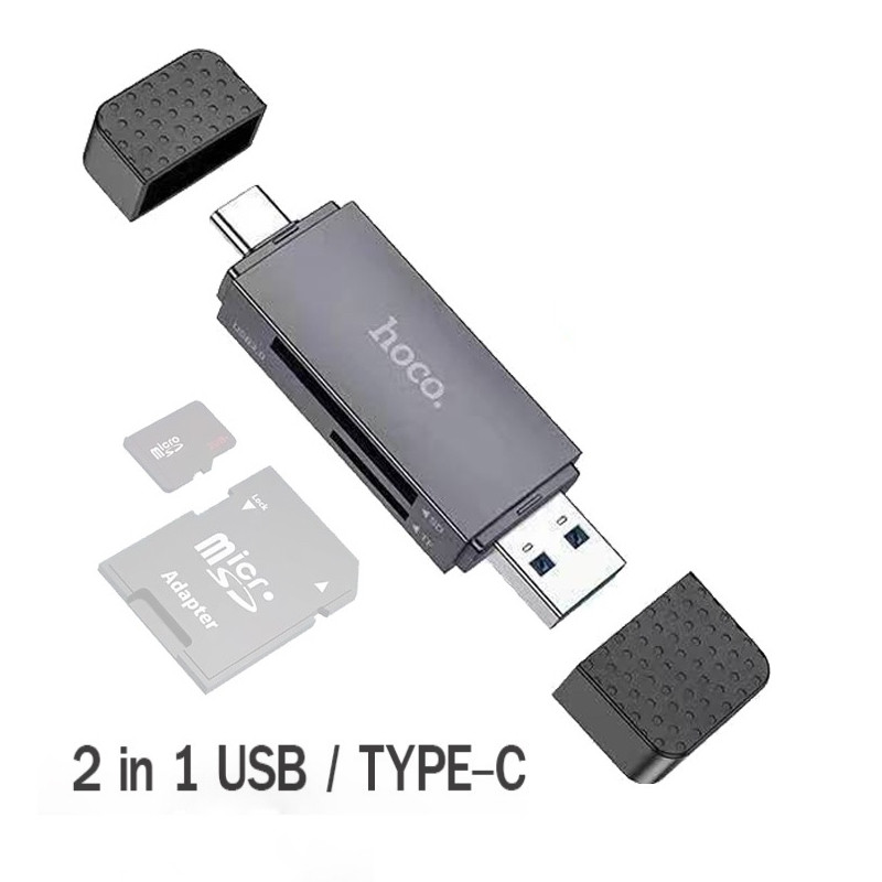 Картридер з роз'ємом Type-C і USB HOCO Spirit card reader (USB3.0, Type-C, SD/TF, 5Gbps), Black