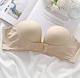Бюстгальтер жіночий Бандо з пуш ап,бюстгальтер бежевий з застібкою спереду,бюстгальтер push-ap без бретелів, S, фото 3