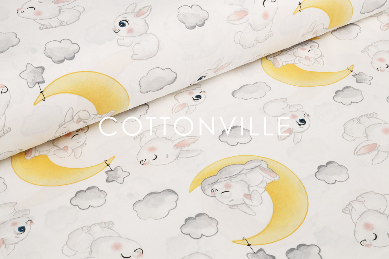 Ранфорс 240 см Зайчики, жовті місяці, фото 1