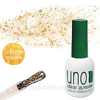 Топ UNO Gel Polish Gift top golden (золотые хлопья), без липкого слоя, 12 мл