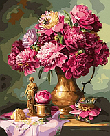 Картина за номерами із золотою фарбою Букет півоній в золотій вазі 40х50см Rainbow Art JX1122 Картини за номерами золото квіти
