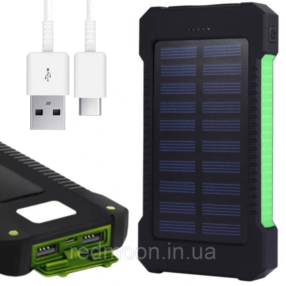 Повербанк на сонячній батареї 20000mAh + ліхтарик, KL110 / Портативний зовнішній акумулятор / Павербанк, фото 1