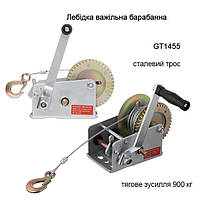 Лебідка важільна барабанна, сталевий трос, тягове зусилля 900 кг INTERTOOL GT1455
