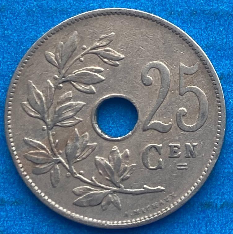 Монета Бельгії 25 сантімів 1929 р.