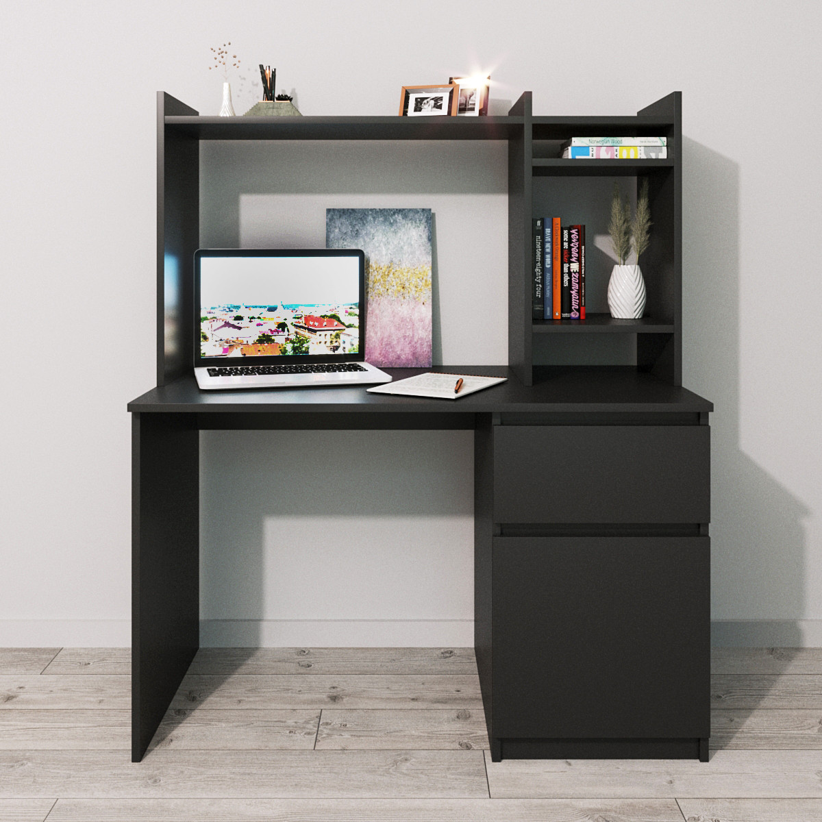 Стіл комп'ютерний офісний з надставкою Гайд Чорний, фото 1