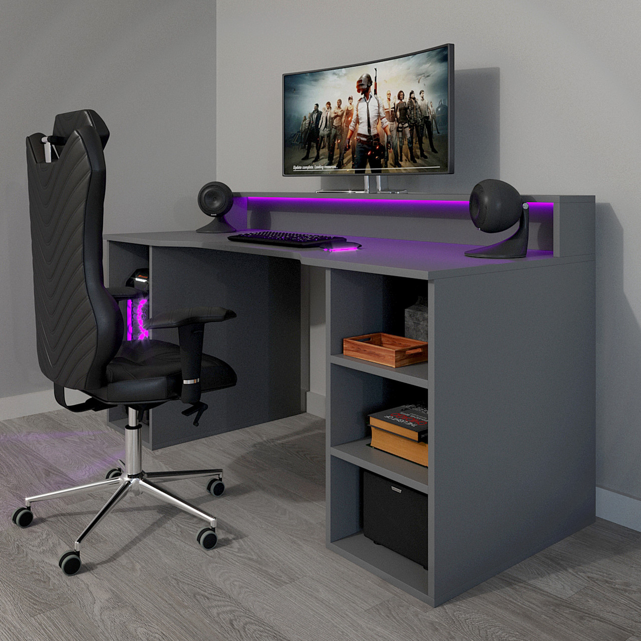 Ігровий стіл + подарунки, комп'ютерний із надставкою Маршал Антрацит, фото 1