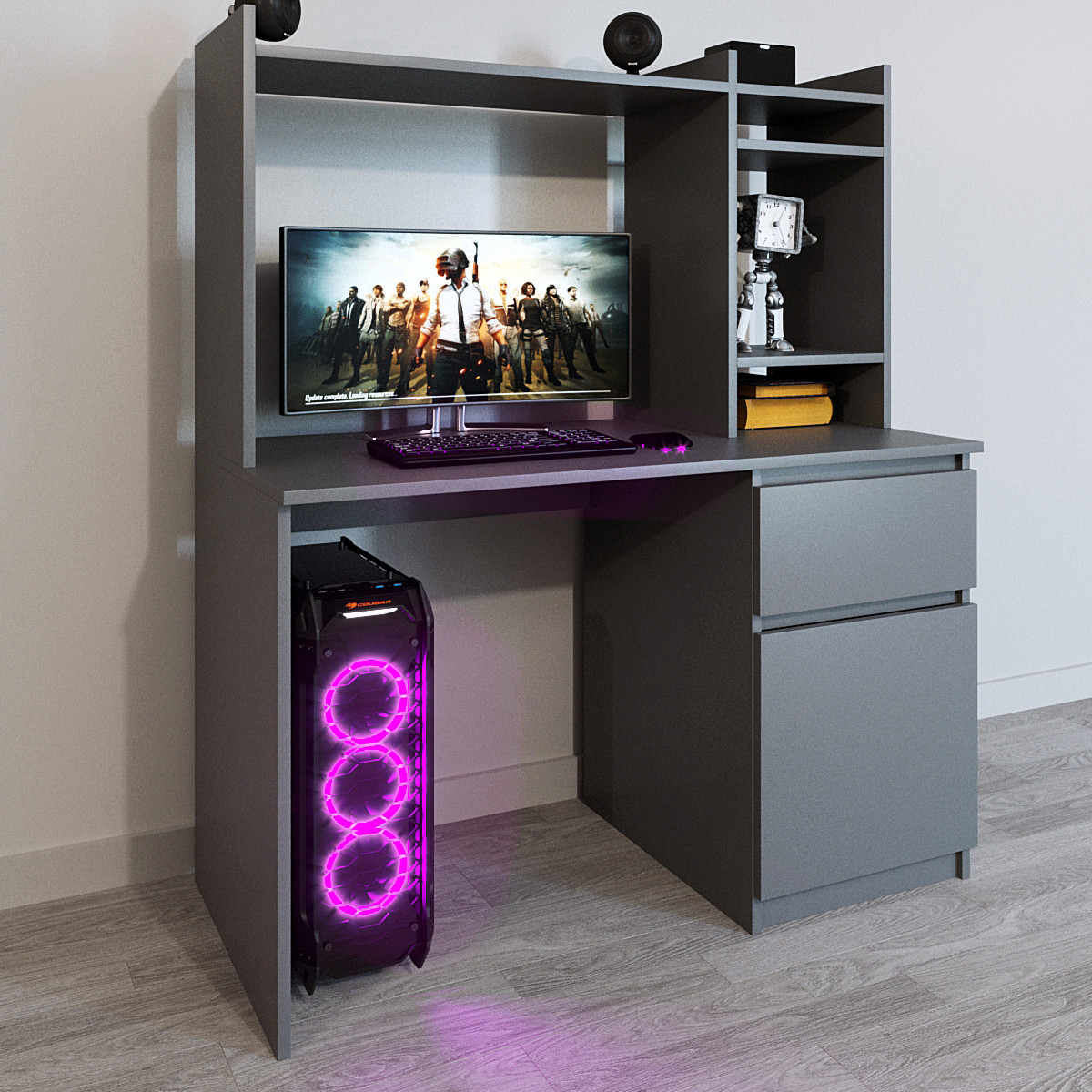 Стіл ігровий комп'ютерний з надставкою Гайд Антрацит, фото 1