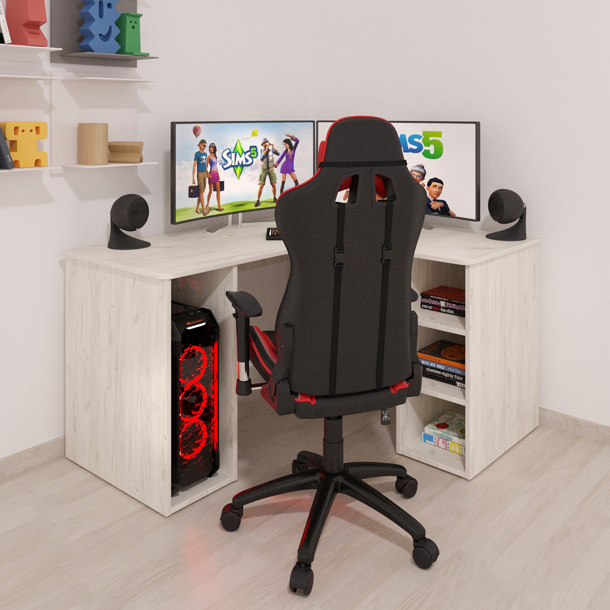 Стіл кутовий ігровий Зевс Дуб Крафт Білий, фото 1