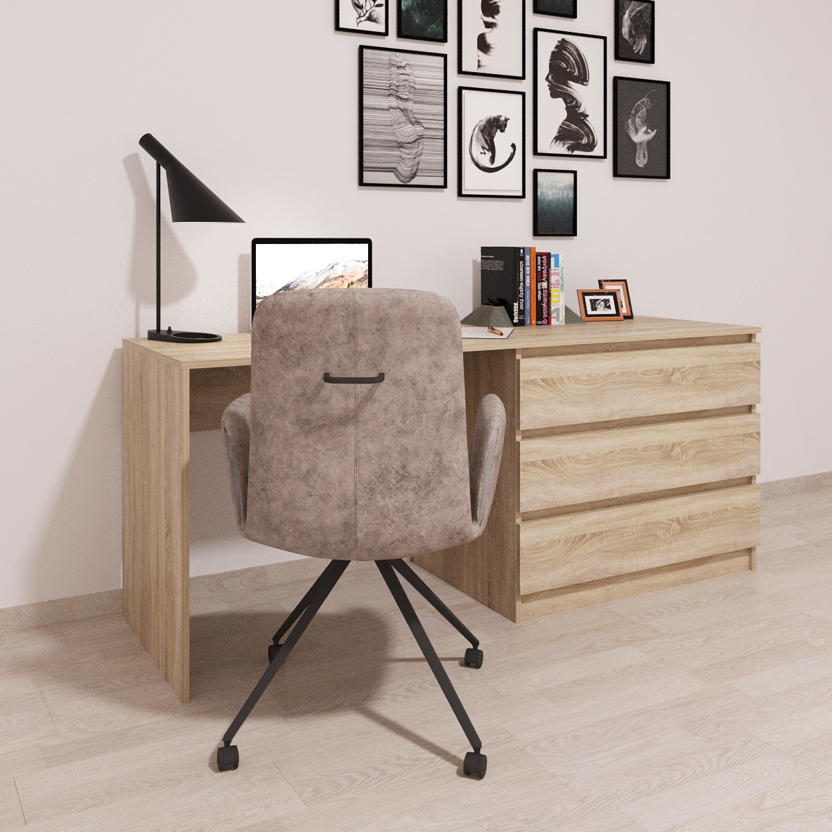 Стіл комп'ютерний з блоком шухляд Аполлон Дуб Крафт Золотий, фото 1