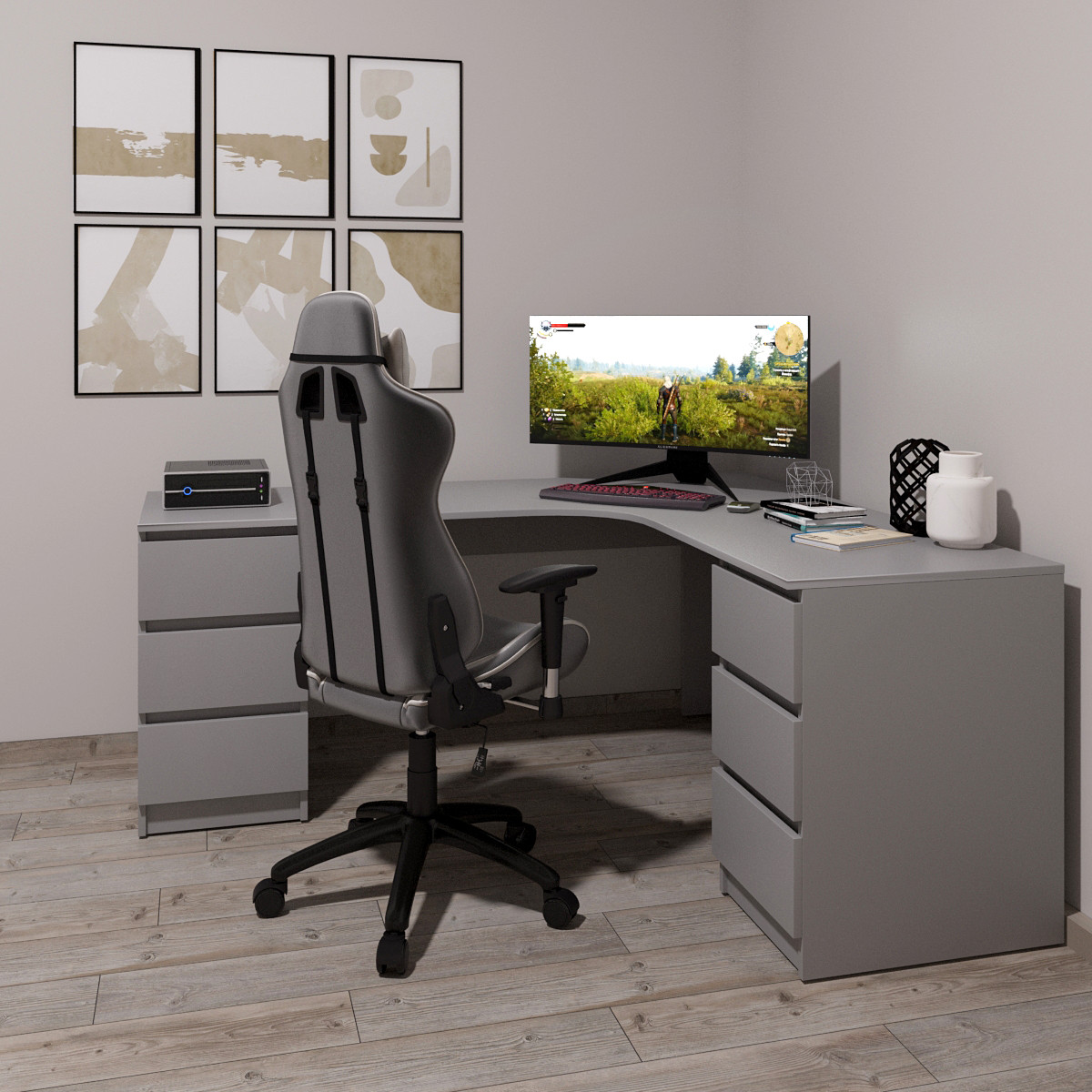 Стіл комп'ютерний кутовий Леон Алюміній, фото 1