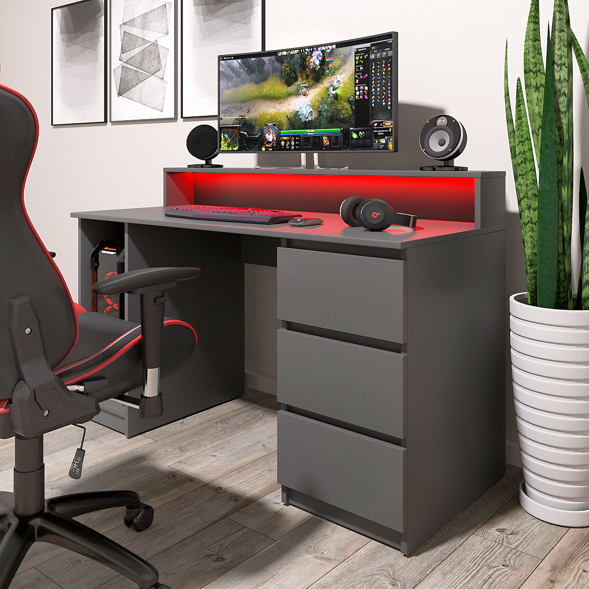 Стіл комп'ютерний ігровий Геймер з підсвіткою Антрацит, фото 1