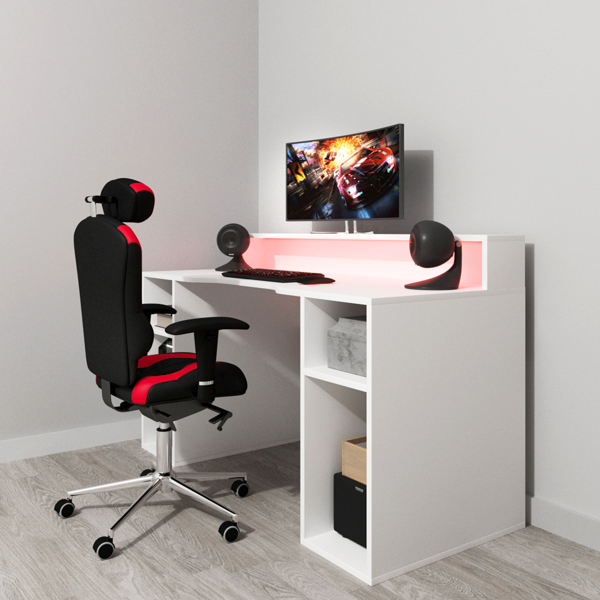 Ігровий стіл . письмовий з надставкою Інсайт Білий з підсвіткою, фото 1