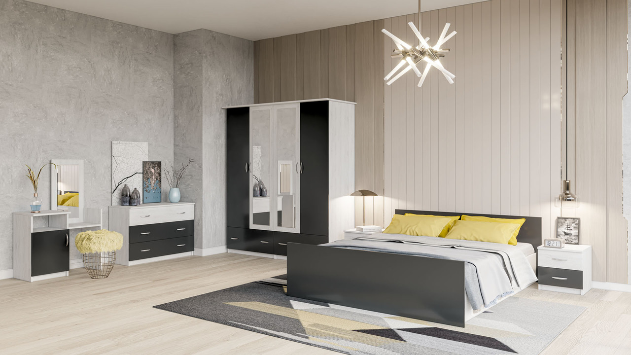 Сучасна стильна модульна набірна сіра спальня з туалетним столиком шафою комодом ЛДСП Соня Світ Меблів